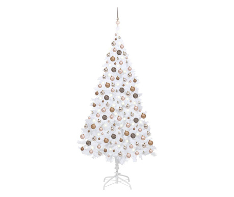 Brad Crăciun pre-iluminat artificial, set globuri, alb, 240 cm