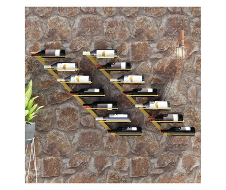 Suport sticle vin montat pe perete,2 buc.,7 sticle,auriu, metal