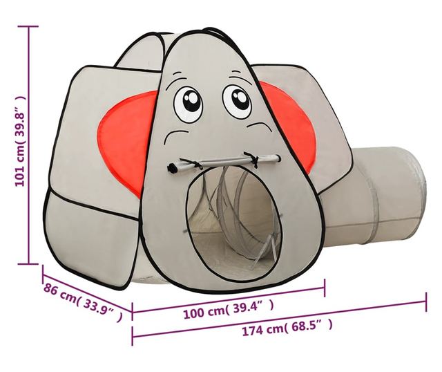 szürke elefántos gyerekjátszósátor 174 x 86 x 101 cm