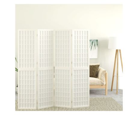 Skládací paraván se 4 panely, japonský styl, bílý, 160x170 cm