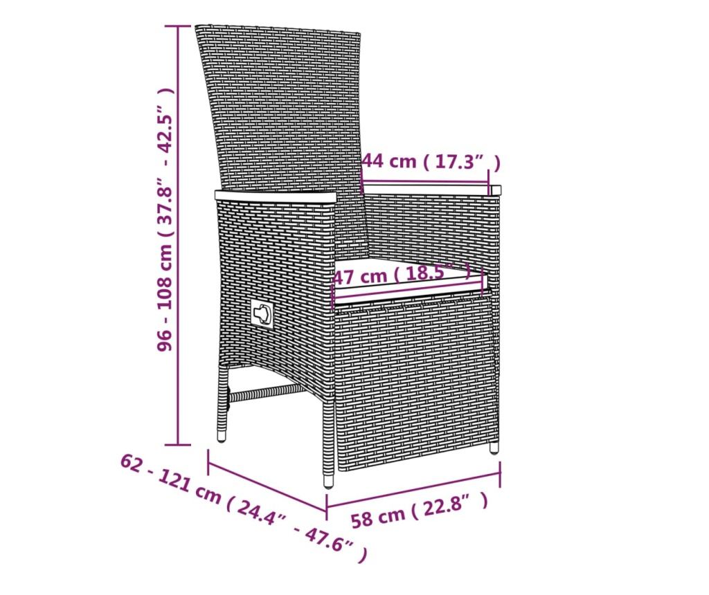 Комплект градински мебели, 3 части, полиратан и акациево дърво - 6