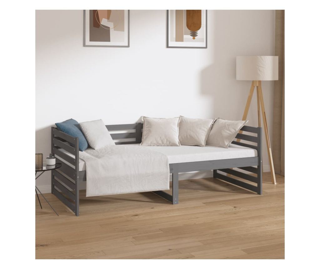 Daybed, Γκρι, 90x190 εκ., Μασίφ Ξύλο Πεύκου - 3