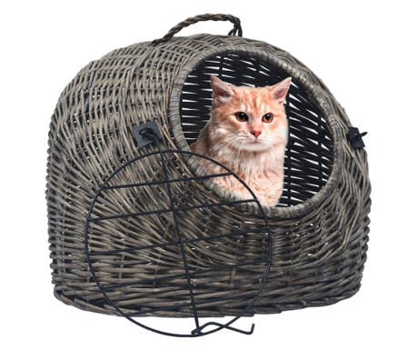 Coș transport pentru pisici, gri, 60x45x45 cm, răchită naturală