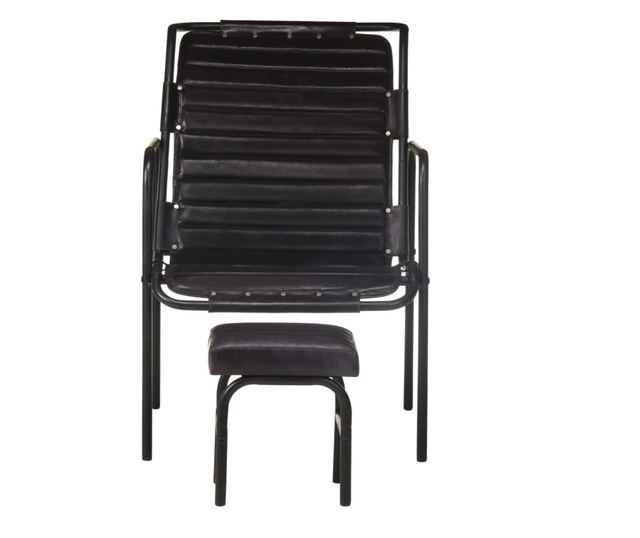 Fotoliu de relaxare cu suport picioare, negru, piele naturală