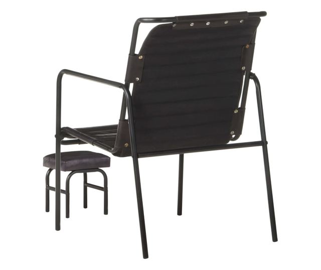 Fotoliu de relaxare cu suport picioare, negru, piele naturală