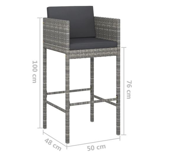 Бар табуретки с възглавници, 4 бр, сив, полиратан
