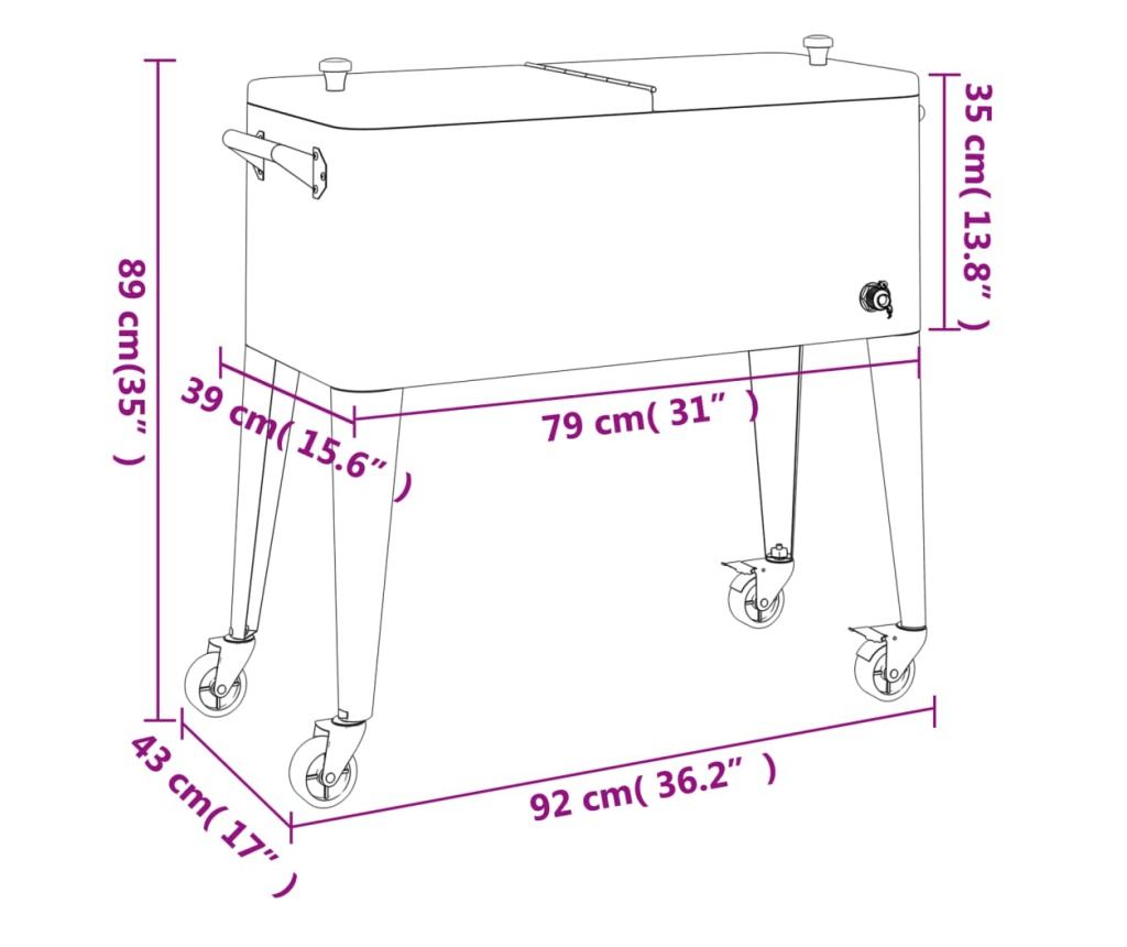 piros hűtőkocsi kerekekkel 92 x 43 x 89 cm - 9