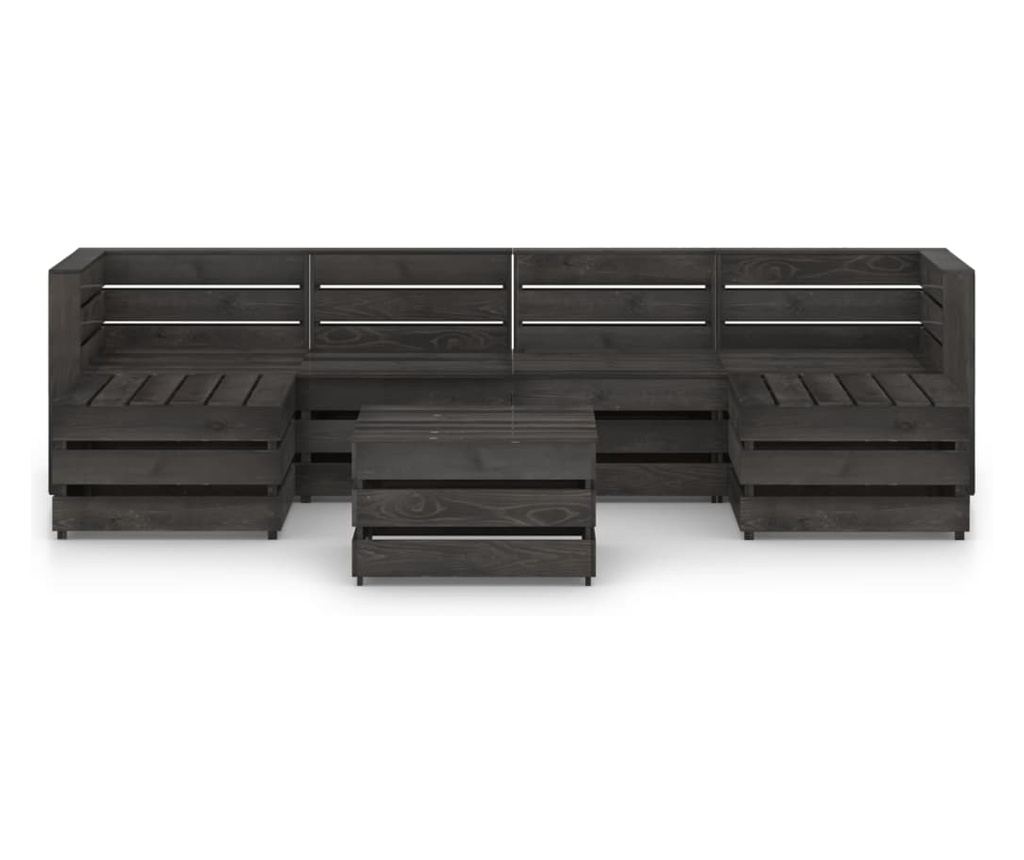 Set vrtnega pohištva, 7 kosov, siva, obdelan bor - 2