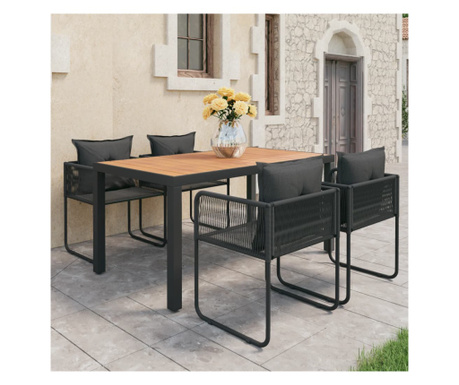 Set mobilier masă de grădină, 5 piese, negru și maro, ratan PVC