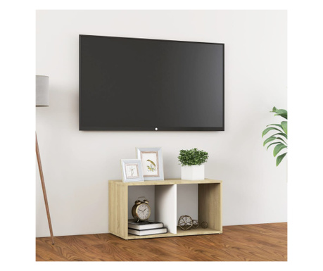 Comodă TV, alb și stejar sonoma, 72x35x36,5 cm, PAL