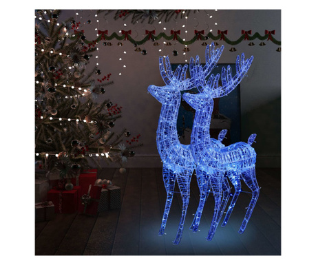 Ren de Crăciun 250 LED-uri, 2 buc., albastru, 180 cm, acril XXL