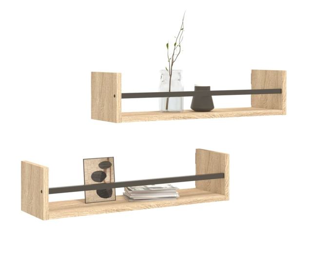 Rafturi de perete cu bare, 2 buc, stejar sonoma, 60x16x14 cm