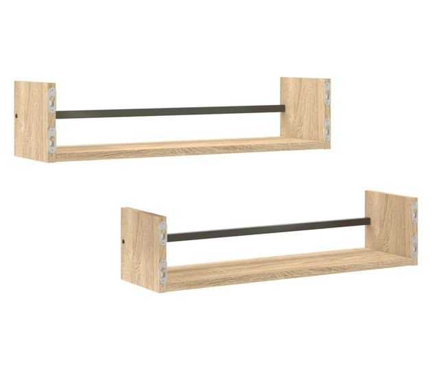 Rafturi de perete cu bare, 2 buc, stejar sonoma, 60x16x14 cm