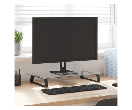 Suport de monitor, negru, 60x35x8 cm, sticlă securizată/ metal