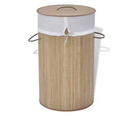 Coș de rufe cilindric din bambus maro