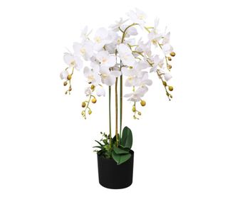 Plantă artificială orhidee cu ghiveci, 75 cm, alb