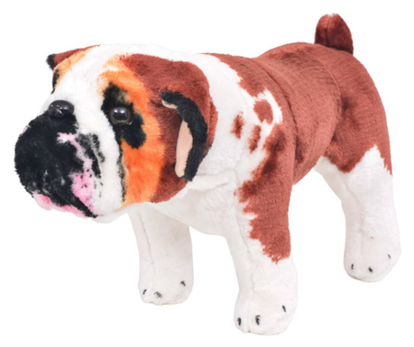 Jucărie bulldog din pluș în picioare, alb și maro, XXL