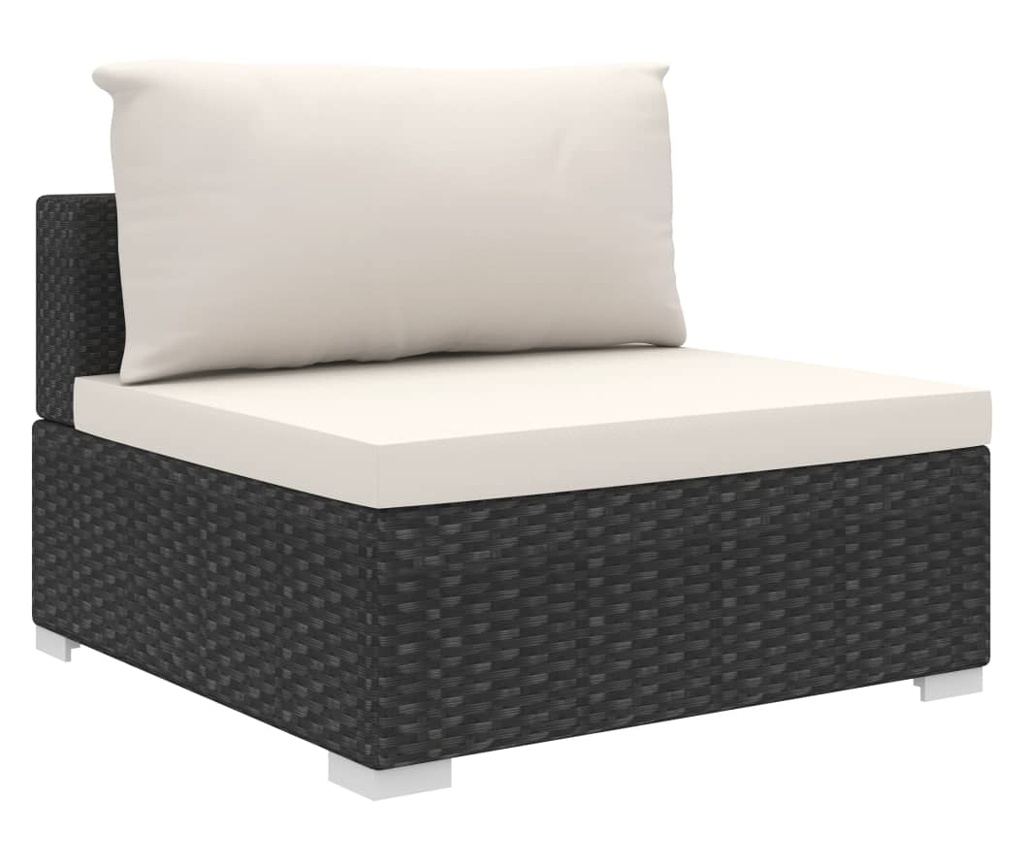 Градински комплект с възглавници, 10 части, Черен, Поли ратан - 6