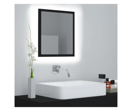 Oglindă de baie cu LED, negru, 40x8,5x37 cm, acril
