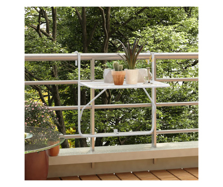 Masă de balcon, alb, 60x40 cm, oțel