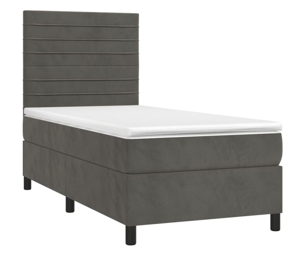 Пружинно легло с матрак и LED, тъмносиво, 100x200 см, кадифе - 3