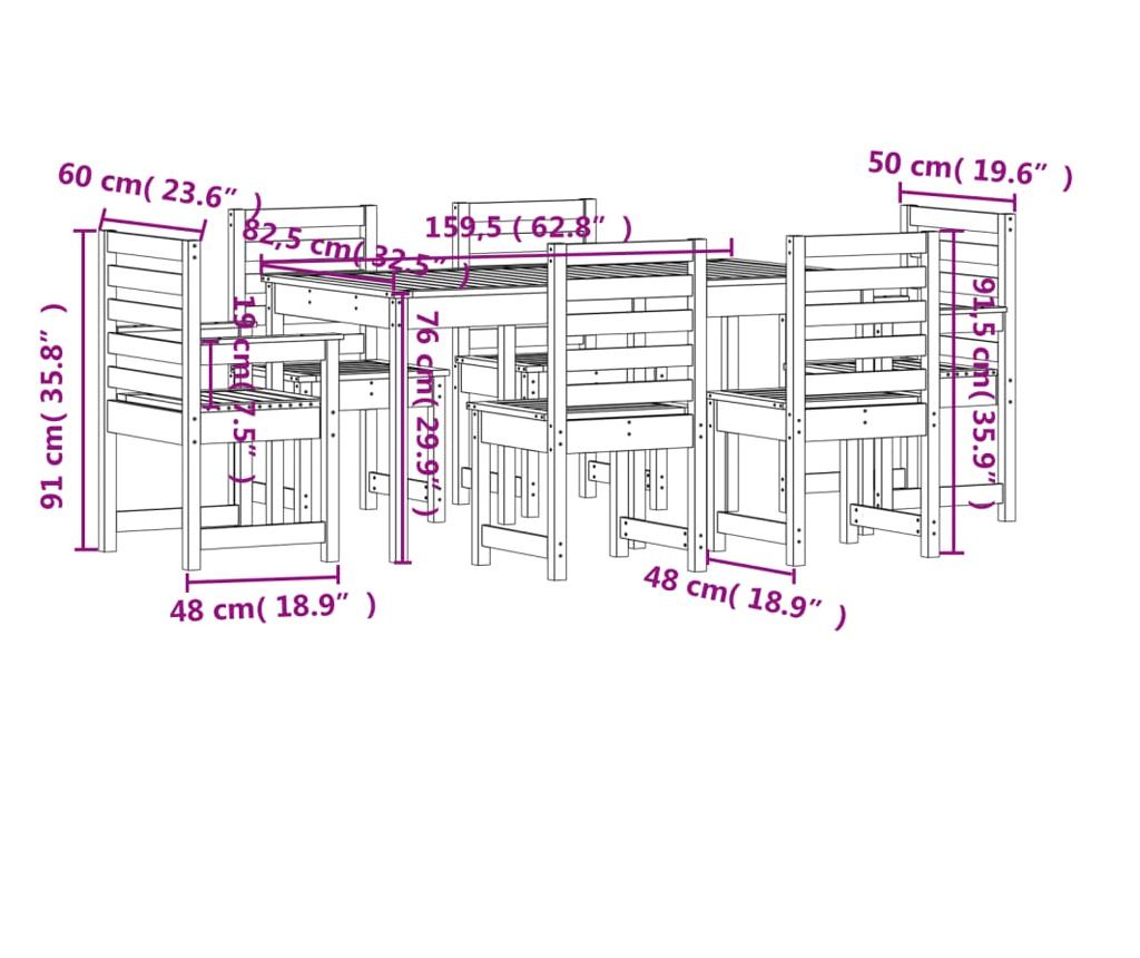 Градински комплект маса, 7 части, масивна дървесина Дуглас - 10