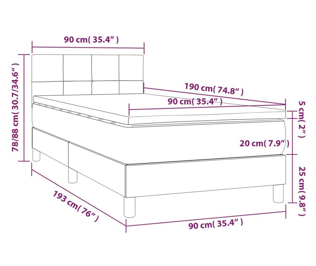 Boxspring postel s matracom, tmavosivá, 90x190 cm, zamat - 7