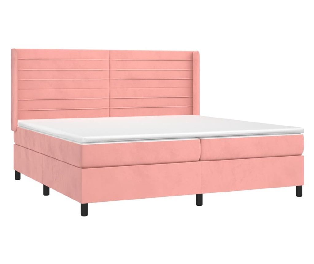 Box spring postel s matrací a LED růžová 200x200 cm samet - 7