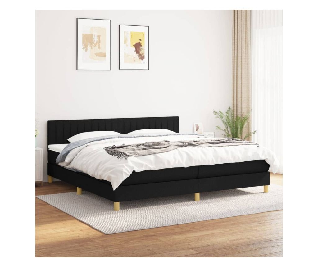 Box spring postel s matrací černá 200x200 cm textil - 2