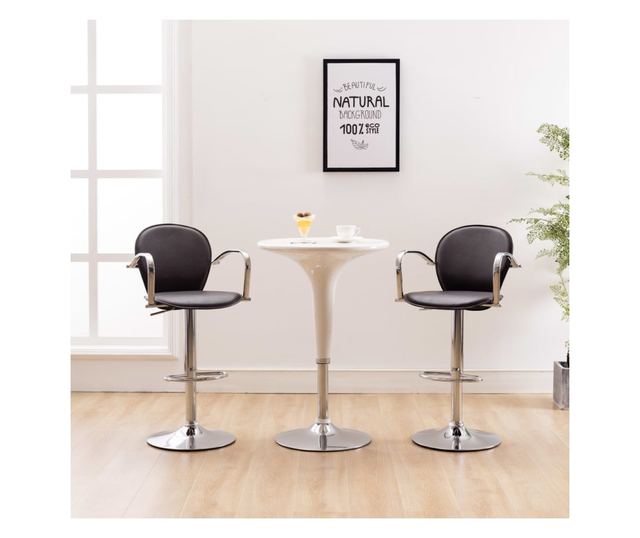 Barski stoli z naslonjali za roke, 2 kosa, rjavo umetno usnje