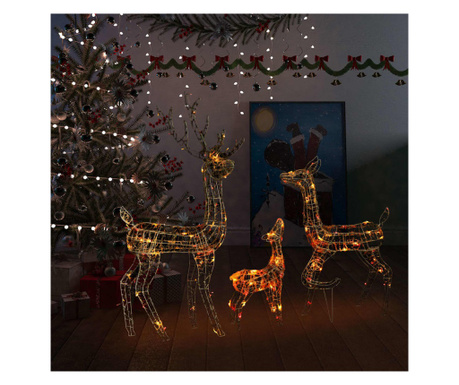 Decorațiune de Crăciun familie reni 300 LED-uri colorat acril