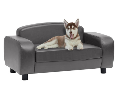 Canapea pentru câini, gri, 80 x 50 x 40 cm, piele ecologică