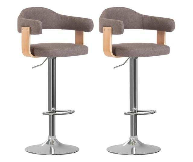 Barski stoli 2 kosa Taupe ukrivljen les in tkanina