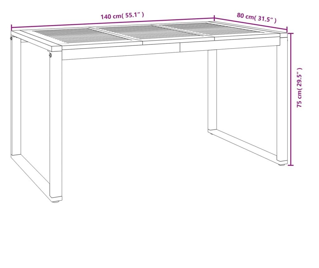 Градински комплект мебели, 7 части, масивно акациево дърво и метал - 8