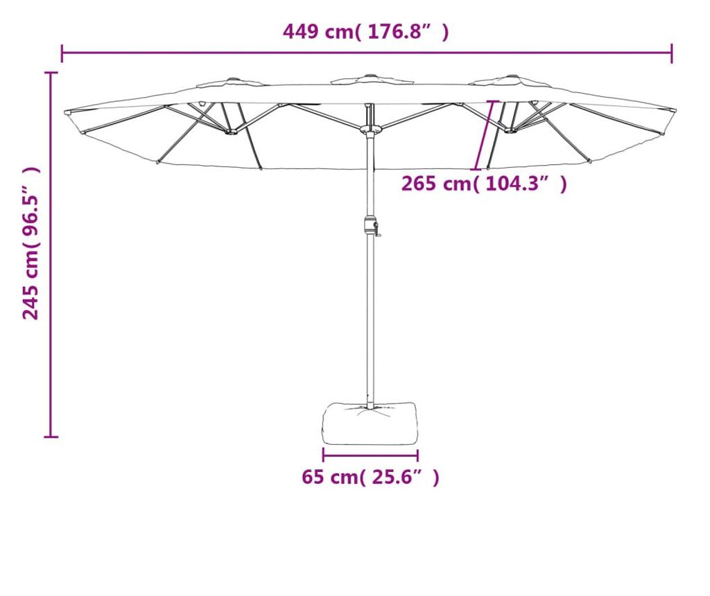 Двоен LED чадър, пясъчно бял, 449x245 см - 10