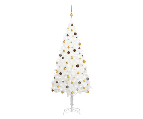 Brad Crăciun pre-iluminat artificial, set globuri, alb, 240 cm