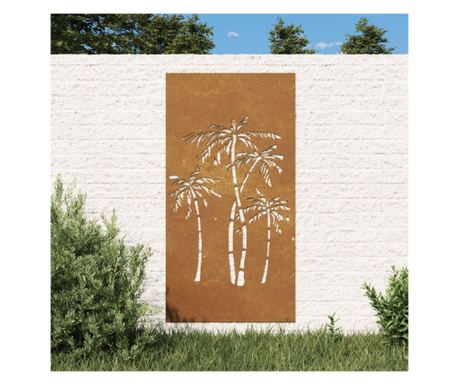 Vrtni stenski dekor 105x55 cm z dizajnom palme iz kortenskega jekla