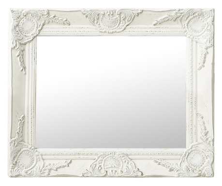 Oglindă de perete în stil baroc, alb, 50 x 40 cm