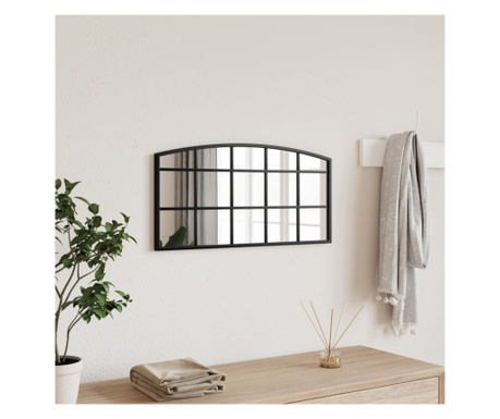 Oglindă de perete, negru, 60x30 cm, arcuită, fier