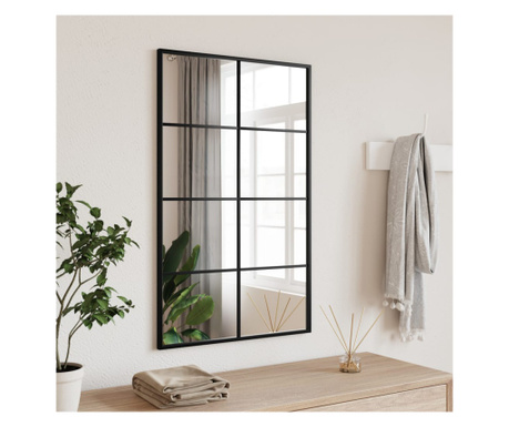 Oglindă de perete, negru, 50x80 cm, dreptunghiulară, fier