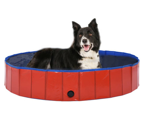 Piscină pentru câini pliabilă, roșu, 160 x 30 cm, PVC