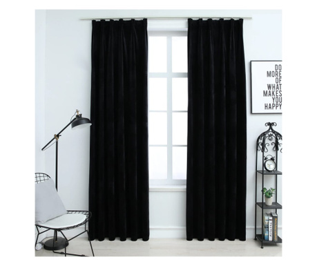 Draperii opace cu cârlige, 2 buc., negru, 140x245 cm, catifea