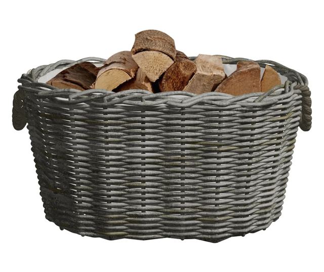 vidaXL Coș pentru lemne de foc cu mânere, gri, 59x42x28 cm, salcie