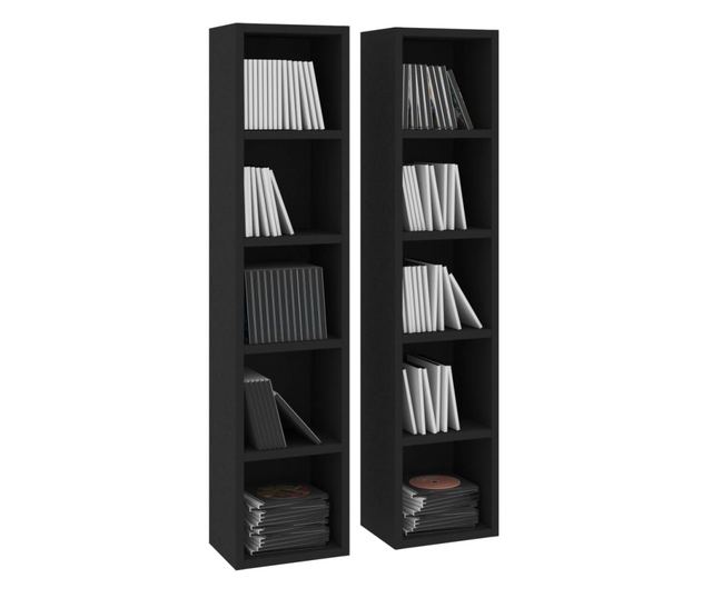 Dulapuri CD-uri, 2 buc., negru, 21 x 16 x 93,5 cm, PAL