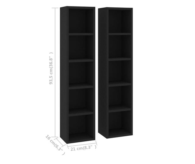 Dulapuri CD-uri, 2 buc., negru, 21 x 16 x 93,5 cm, PAL