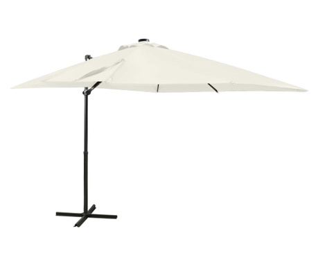 Umbrelă suspendată cu stâlp și LED-uri, nisipiu, 250 cm