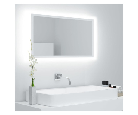 Oglindă de baie cu LED, alb, 80x8,5x37 cm, acril