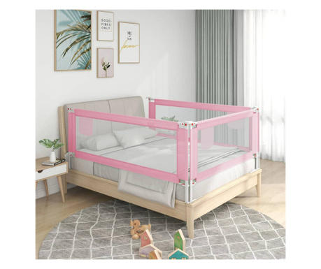 Balustradă de protecție pat copii, roz, 190x25 cm, textil