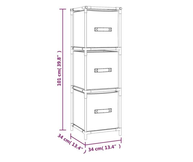 Trolszekrny 3 textilfikkal, szrke 34x34x101 cm acl
