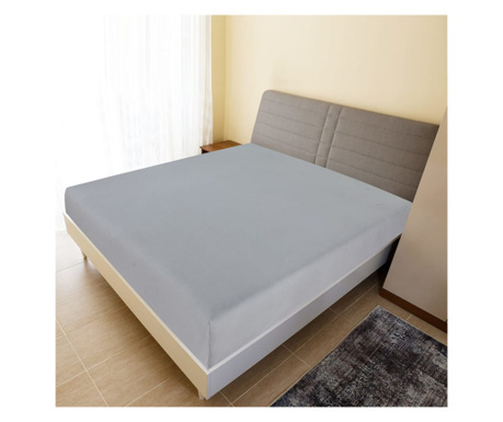Cearșaf de pat cu elastic, gri, 160x200 cm, bumbac